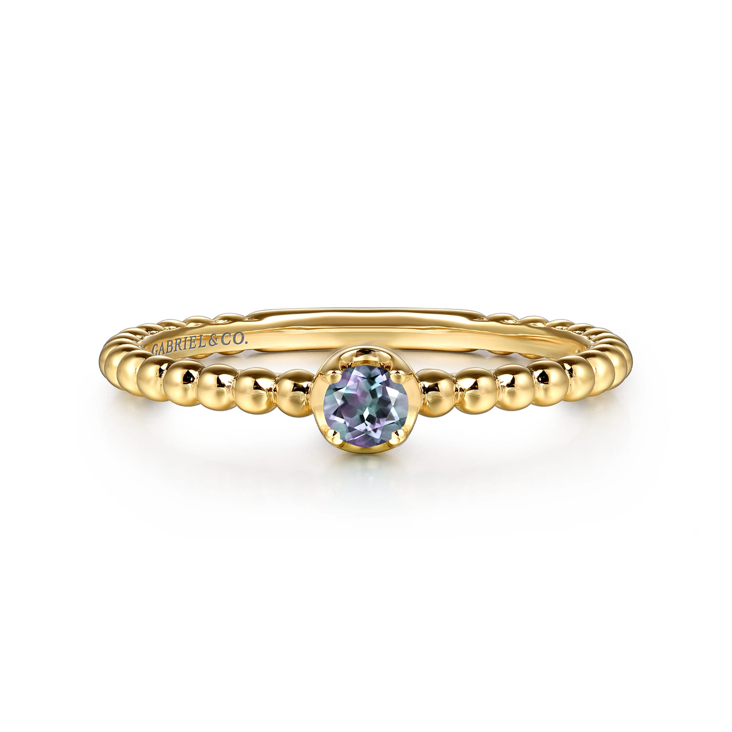 Promise Ring - 14K Yellow Gold Manmade Alexandrite Stackable Promise Ring - Shot 1
