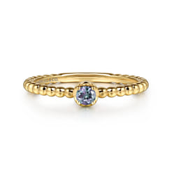 Promise Ring - 14K Yellow Gold Manmade Alexandrite Stackable Promise Ring