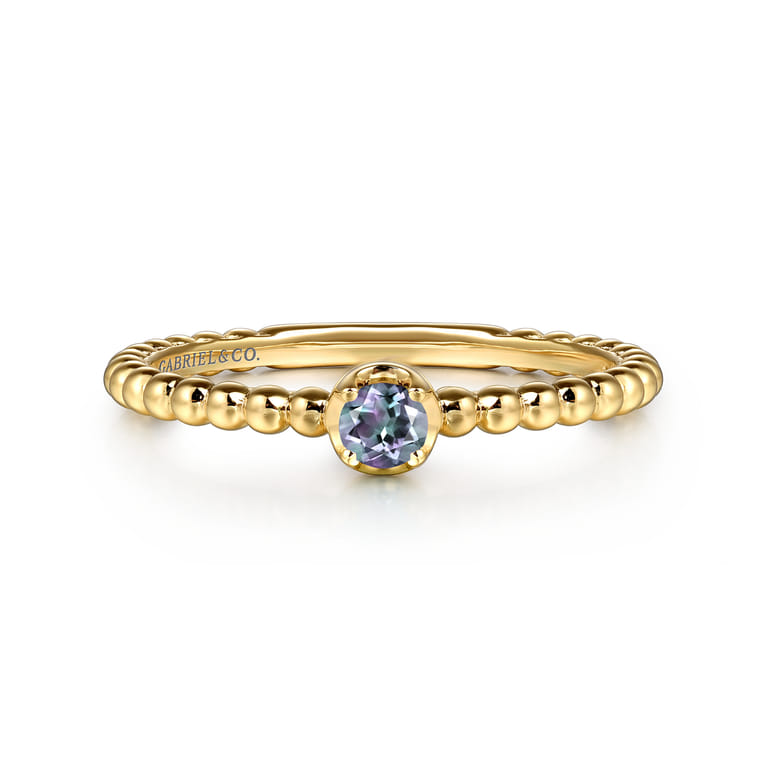 Promise Ring - 14K Yellow Gold Manmade Alexandrite Stackable Promise Ring - Shot 1