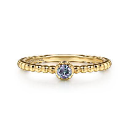 Promise Ring - 14K Yellow Gold Manmade Alexandrite Stackable Ring