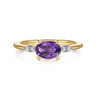 Promise Ring - 14K Yellow Gold Oval Amethyst and Diamond Promise Ring - 0.04 ct