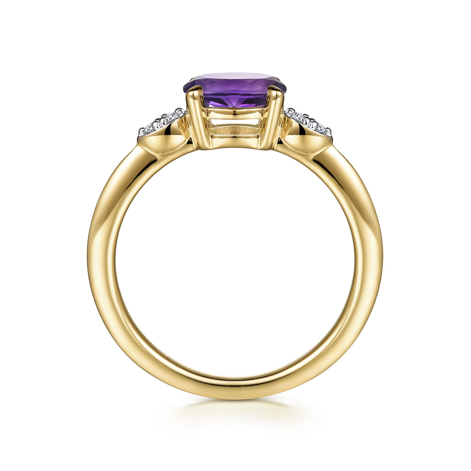 Promise Ring - 14K Yellow Gold Oval Amethyst and Diamond Promise Ring - 0.04 ct - Shot 2