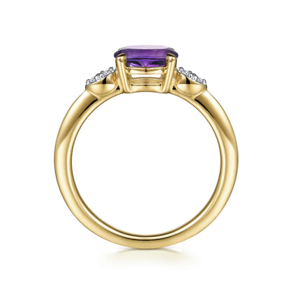 Promise Ring - 14K Yellow Gold Oval Amethyst and Diamond Promise Ring