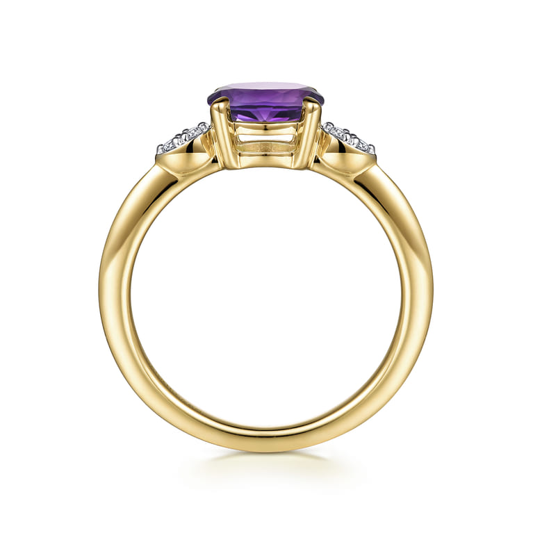 Promise Ring - 14K Yellow Gold Oval Amethyst and Diamond Promise Ring - 0.04 ct - Shot 2