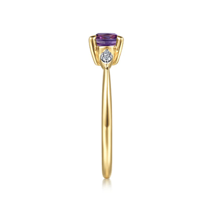 Promise Ring - 14K Yellow Gold Oval Amethyst and Diamond Ring