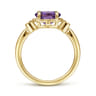 Promise Ring - 14K Yellow Gold Oval Amethyst and Diamond Three Stone Promise Ring - 0.03 ct
