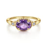 Promise Ring - 14K Yellow Gold Oval Amethyst and Diamond Three Stone Ring - 0.03 ct