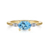 Promise Ring - 14K Yellow Gold Oval Blue Topaz and Diamond Promise Ring - 0.04 ct