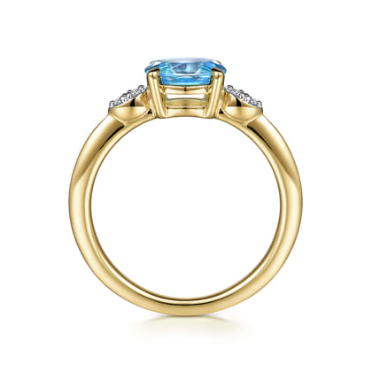 Promise Ring - 14K Yellow Gold Oval Blue Topaz and Diamond Promise Ring