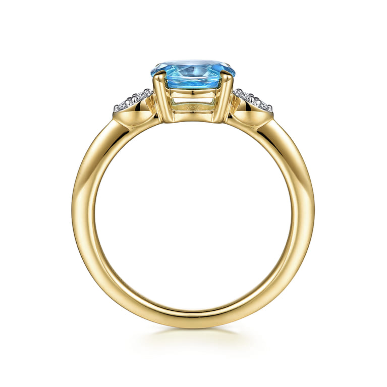 Promise Ring - 14K Yellow Gold Oval Blue Topaz and Diamond Promise Ring - 0.04 ct - Shot 2
