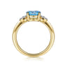Promise Ring - 14K Yellow Gold Oval Blue Topaz and Diamond Promise Ring - 0.04 ct