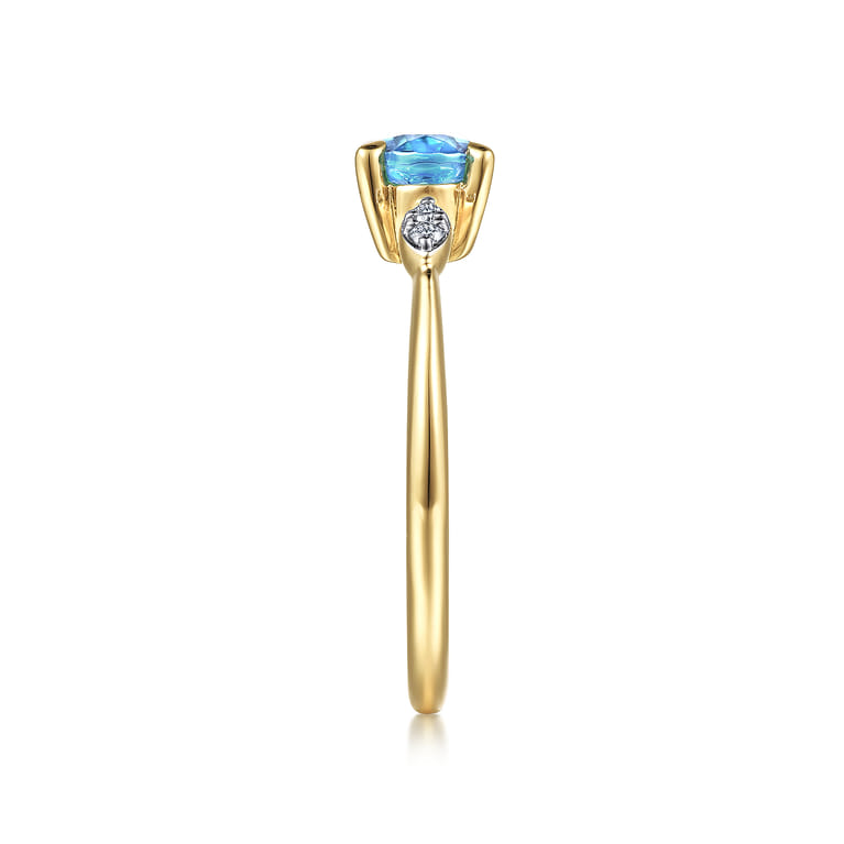 Promise Ring - 14K Yellow Gold Oval Blue Topaz and Diamond Promise Ring - 0.04 ct - Shot 4