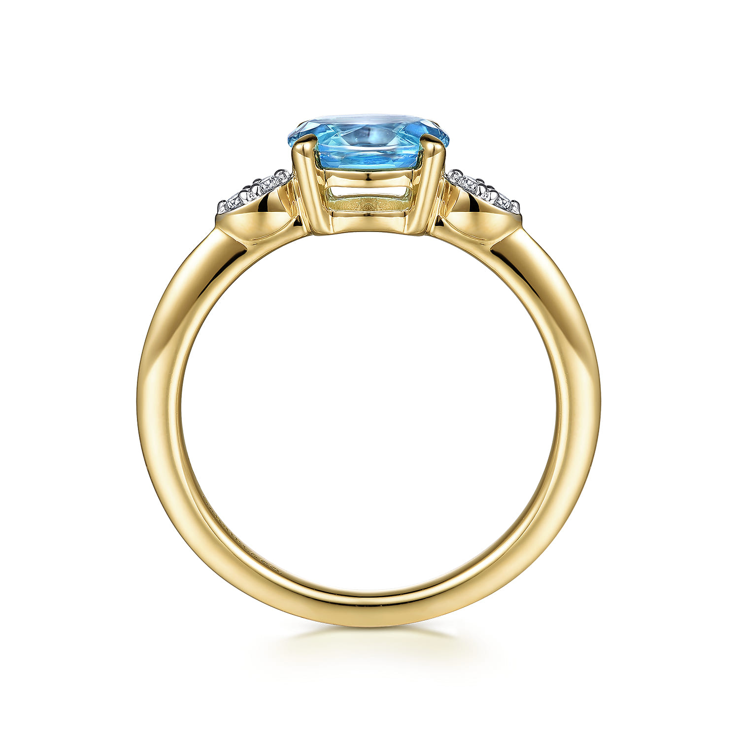 Promise Ring - 14K Yellow Gold Oval Blue Topaz and Diamond Ring
