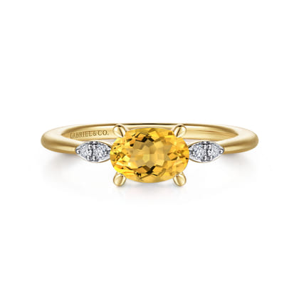 Promise Ring - 14K Yellow Gold Oval Citrine and Diamond Promise Ring