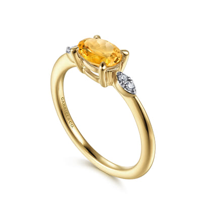 Promise Ring - 14K Yellow Gold Oval Citrine and Diamond Promise Ring