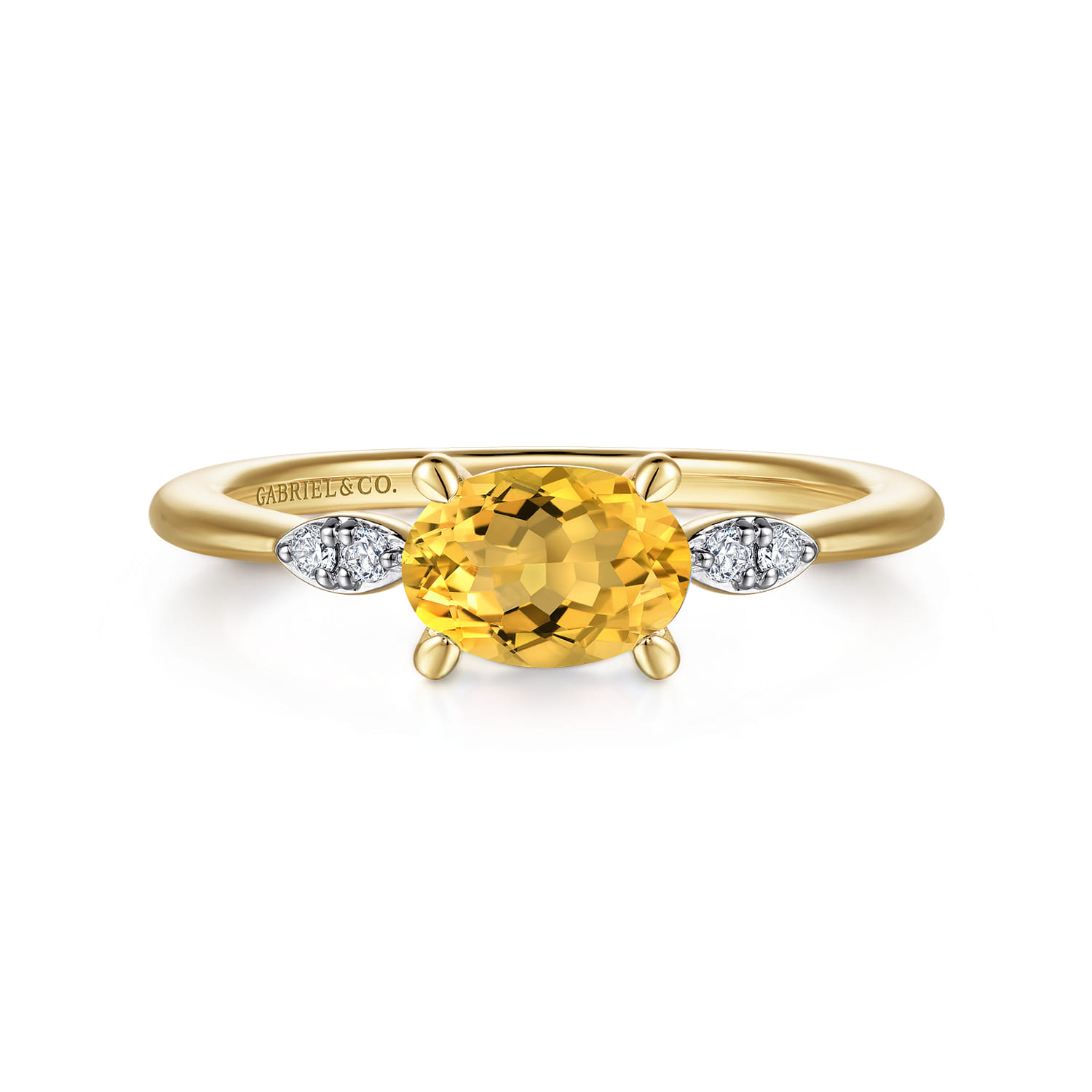 Promise Ring - 14K Yellow Gold Oval Citrine and Diamond Ring