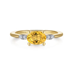 Promise Ring - 14K Yellow Gold Oval Citrine and Diamond Ring