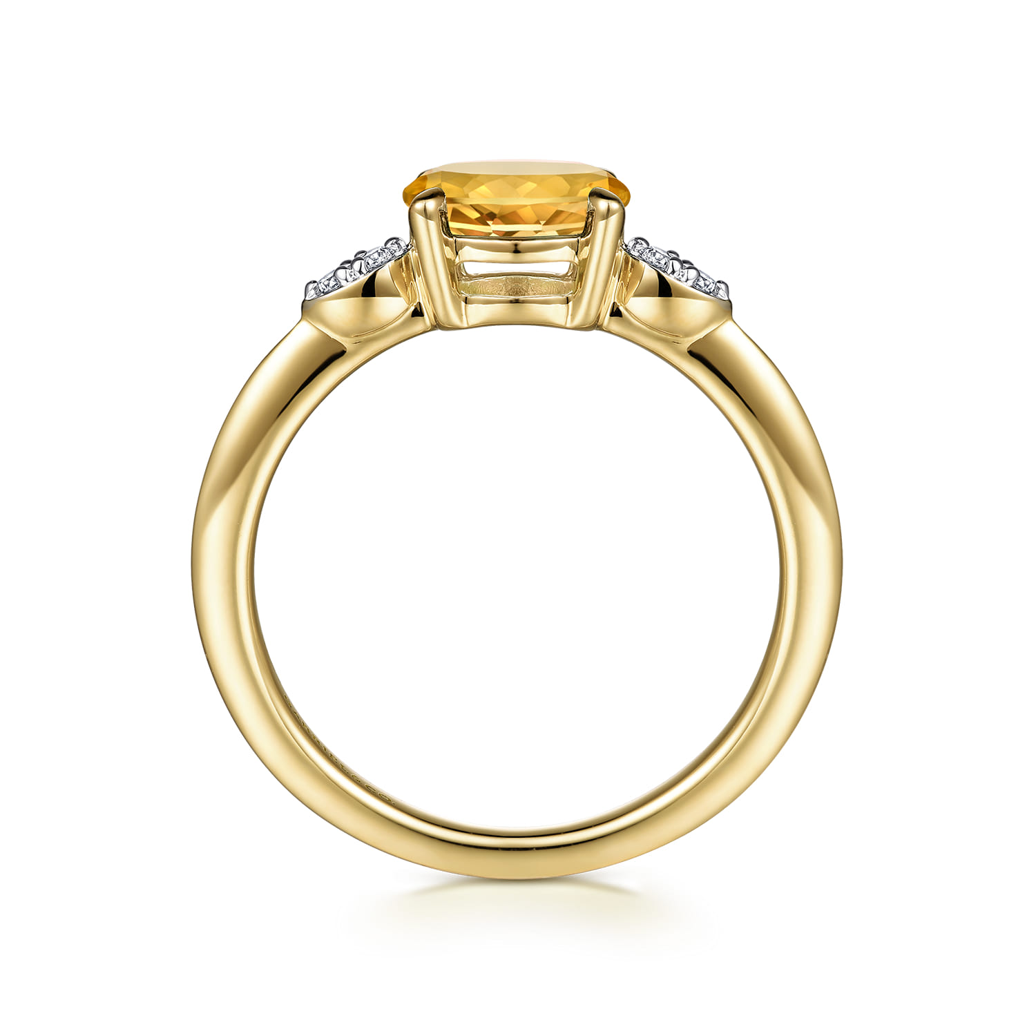 Promise Ring - 14K Yellow Gold Oval Citrine and Diamond Ring