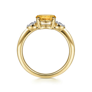 Promise Ring - 14K Yellow Gold Oval Citrine and Diamond Ring