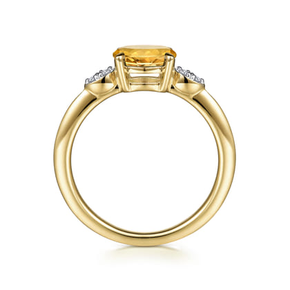 Promise Ring - 14K Yellow Gold Oval Citrine and Diamond Ring