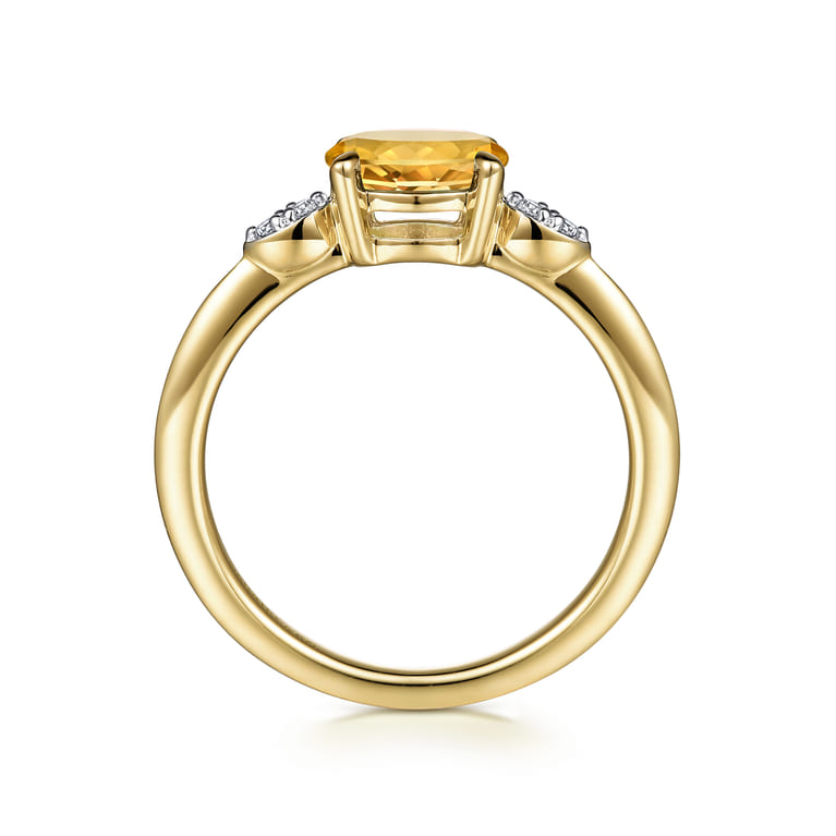 Promise Ring - 14K Yellow Gold Oval Citrine and Diamond Ring - 0.04 ct - Shot 2