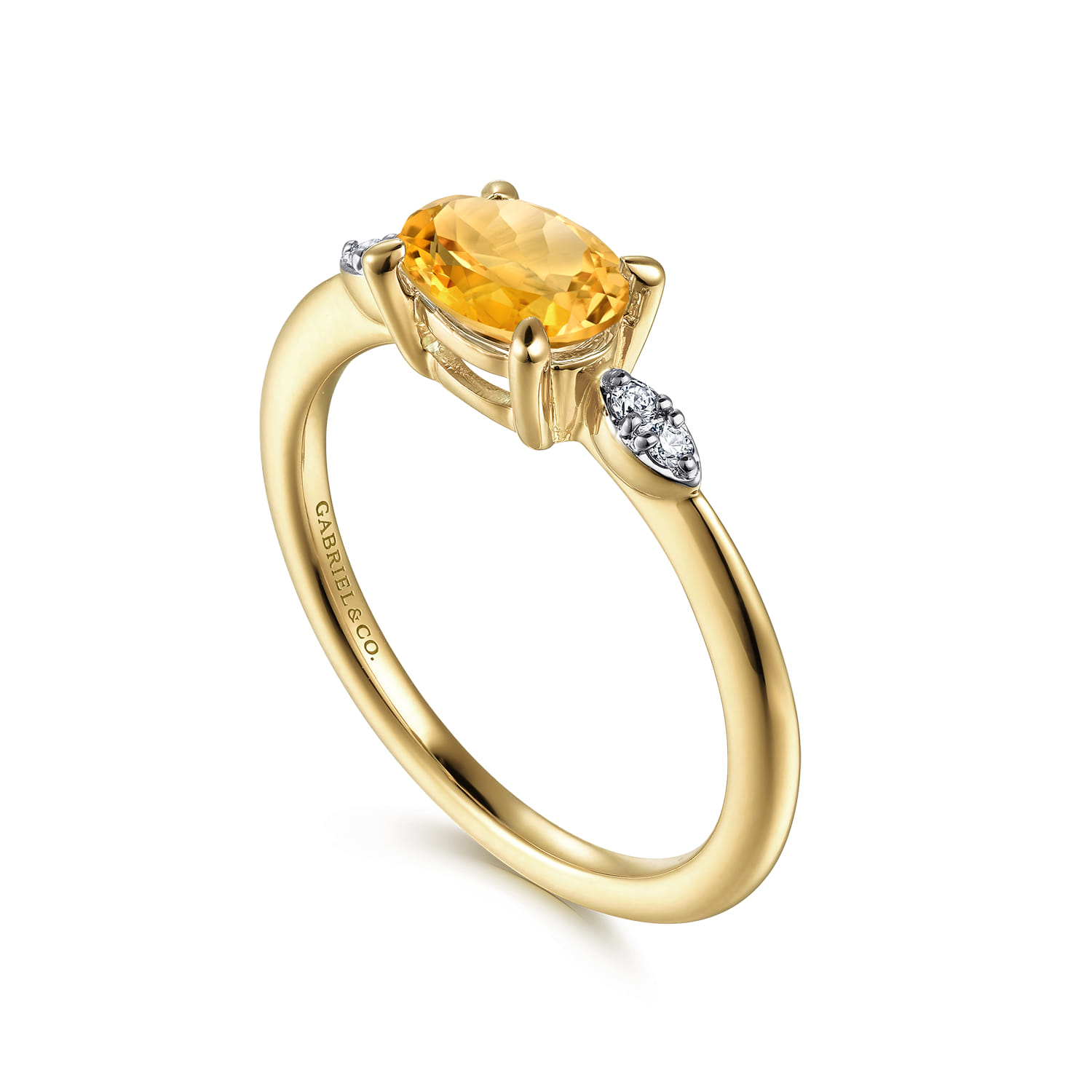 Promise Ring - 14K Yellow Gold Oval Citrine and Diamond Ring