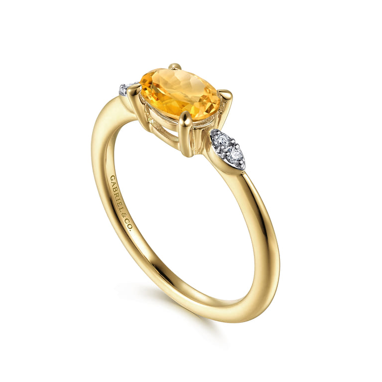 Promise Ring - 14K Yellow Gold Oval Citrine and Diamond Ring - 0.04 ct - Shot 3