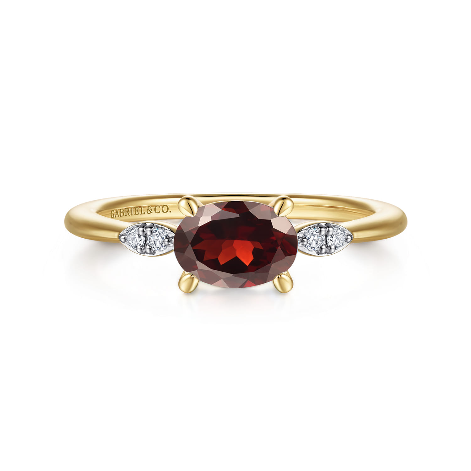 Promise Ring - 14K Yellow Gold Oval Garnet and Diamond Promise Ring - 0.04 ct - Shot 1