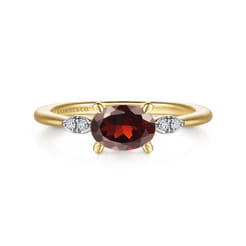 Promise Ring - 14K Yellow Gold Oval Garnet and Diamond Promise Ring
