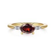 Promise Ring - 14K Yellow Gold Oval Garnet and Diamond Promise Ring