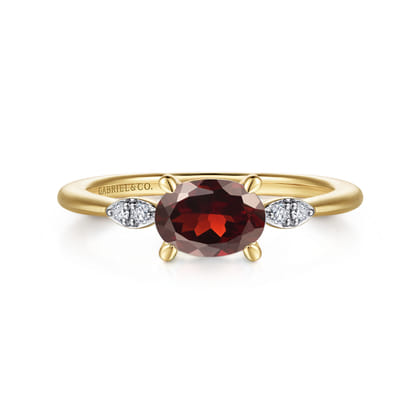 Promise Ring - 14K Yellow Gold Oval Garnet and Diamond Promise Ring