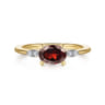 Promise Ring - 14K Yellow Gold Oval Garnet and Diamond Promise Ring - 0.04 ct