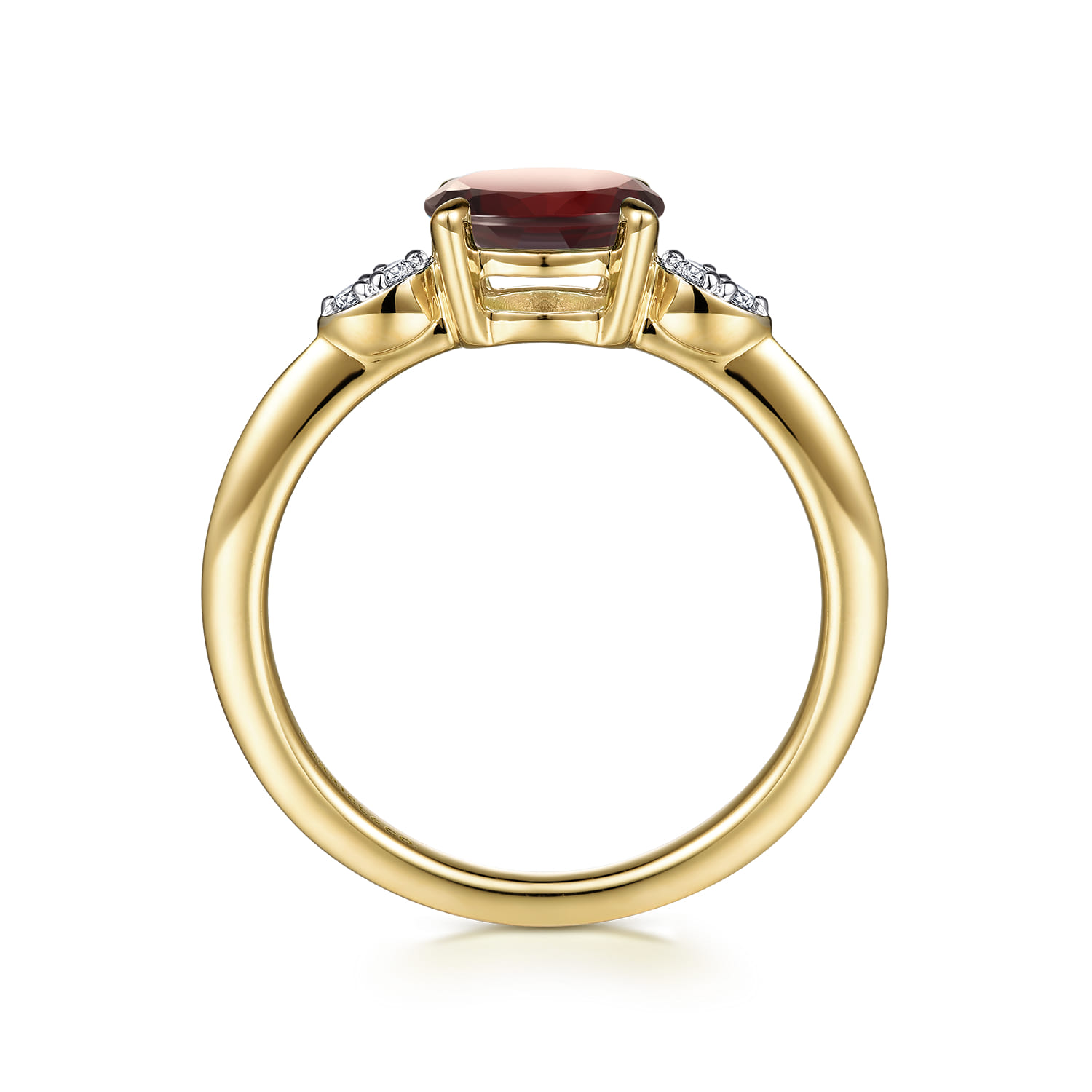 Promise Ring - 14K Yellow Gold Oval Garnet and Diamond Promise Ring - 0.04 ct - Shot 2