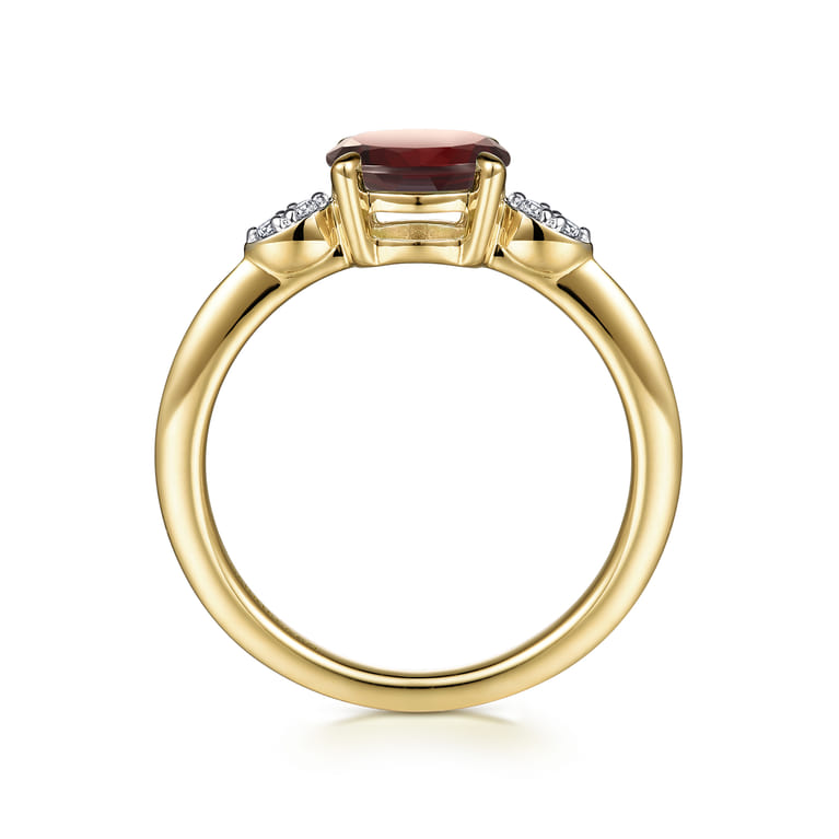 Promise Ring - 14K Yellow Gold Oval Garnet and Diamond Promise Ring - 0.04 ct - Shot 2