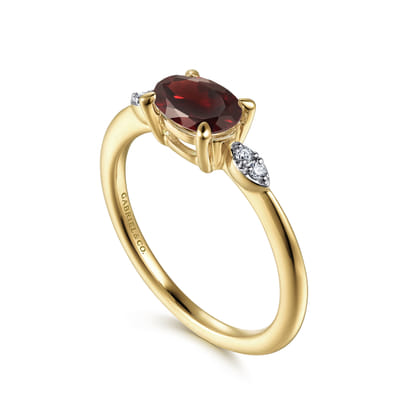 Promise Ring - 14K Yellow Gold Oval Garnet and Diamond Promise Ring