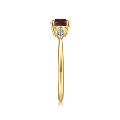 Promise Ring - 14K Yellow Gold Oval Garnet and Diamond Promise Ring