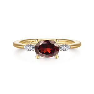 Promise Ring - 14K Yellow Gold Oval Garnet and Diamond Ring