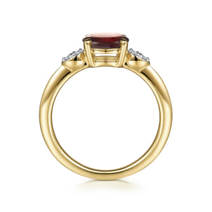 Promise Ring - 14K Yellow Gold Oval Garnet and Diamond Ring