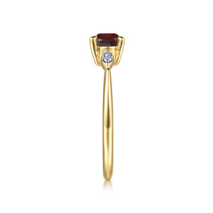 Promise Ring - 14K Yellow Gold Oval Garnet and Diamond Ring