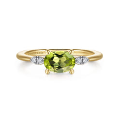 Promise Ring - 14K Yellow Gold Oval Peridot and Diamond Promise Ring
