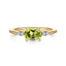 Promise Ring - 14K Yellow Gold Oval Peridot and Diamond Promise Ring - 0.04 ct
