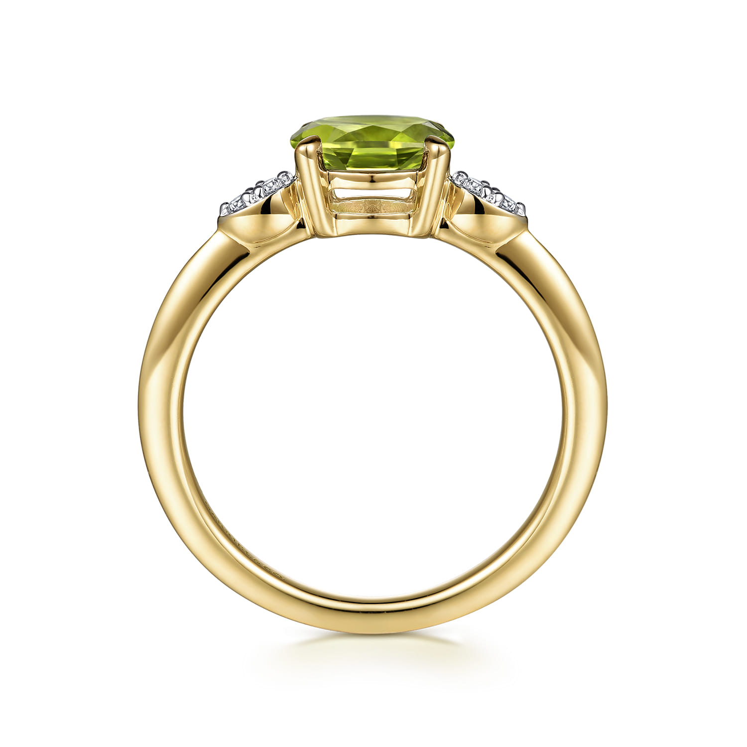 Promise Ring - 14K Yellow Gold Oval Peridot and Diamond Promise Ring - 0.04 ct - Shot 2