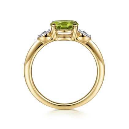Promise Ring - 14K Yellow Gold Oval Peridot and Diamond Promise Ring