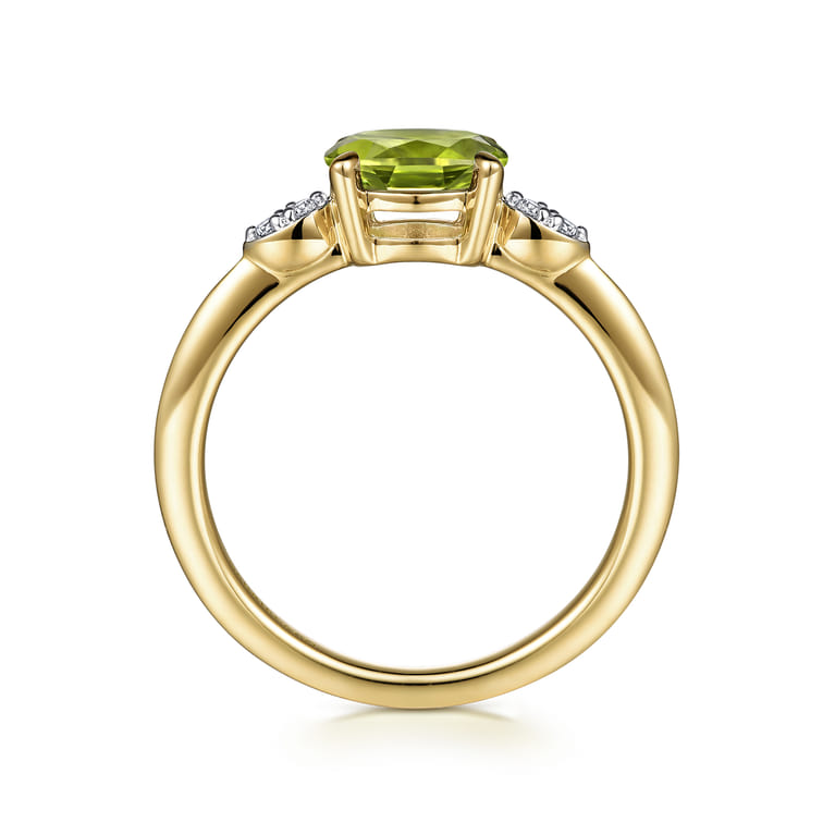 Promise Ring - 14K Yellow Gold Oval Peridot and Diamond Promise Ring - 0.04 ct - Shot 2
