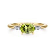 Promise Ring - 14K Yellow Gold Oval Peridot and Diamond Ring