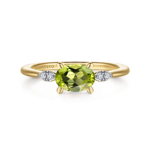 Promise Ring - 14K Yellow Gold Oval Peridot and Diamond Ring