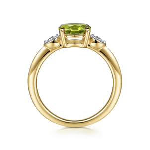 Promise Ring - 14K Yellow Gold Oval Peridot and Diamond Ring