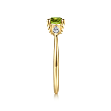 Promise Ring - 14K Yellow Gold Oval Peridot and Diamond Ring