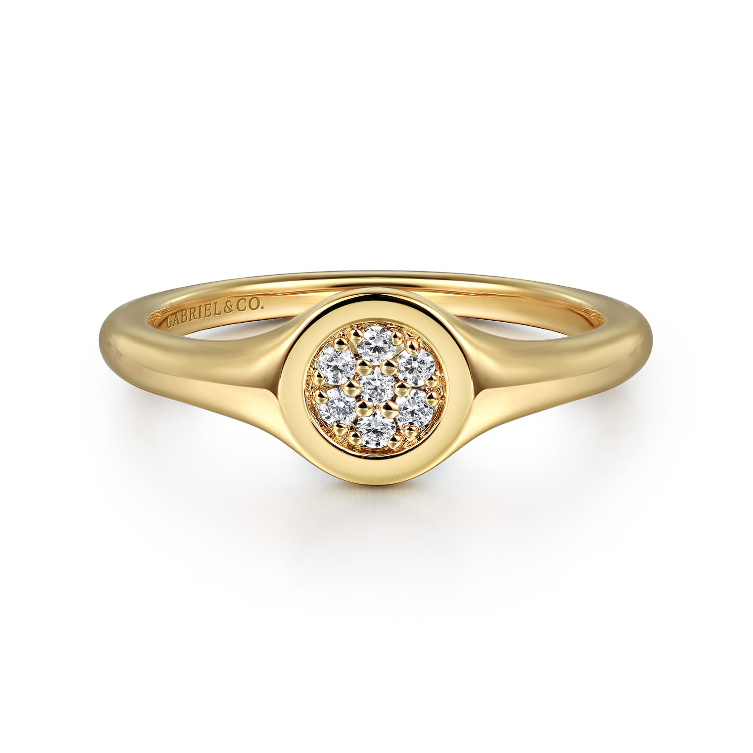 Promise Ring - 14K Yellow Gold Pave Diamond Signet Promise Ring