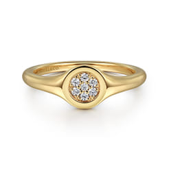 Promise Ring - 14K Yellow Gold Pave Diamond Signet Promise Ring